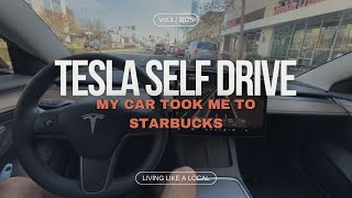 My car took me to Starbucks :O Tesla Full sef drive