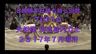 【大相撲】 8連勝中日勝ち越し回数TOP10  [平成29年7月/名古屋場所] ／新大関高安は何位？