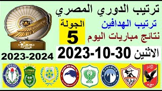 ترتيب الدوري المصري وترتيب الهدافين الجولة 5 اليوم الاثنين 30-10-2023 - نتائج مباريات اليوم