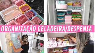 Limpei geladeira | preparei as carnes para congelar | Organizei as compras | Limpei geladeira