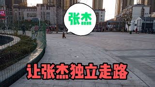 第一次让张杰独立走路，没想到他进步了很多，终于敢离开妈妈了！Cho Kiệt Tự Đi Một Mình