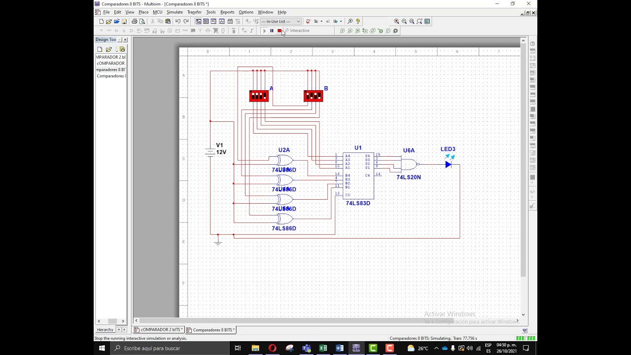 Practica 7- Circuitos Logicos- Comparadores MULTISIM - YouTube