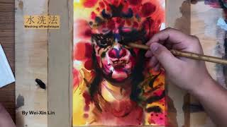 水彩示範/26*21公分/官將首 /一分鐘縮時版WATERCOLOUR DEMO/ The god from the east/Times-lapse