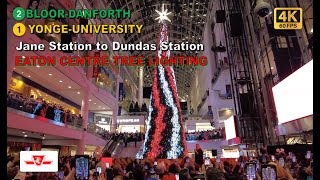 TTC POV Walk: Jane Station to Dundas Station Via Bloor-Yonge Stn (Eaton Centre Tree Lighting)【4K】