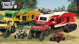 FS19- CAMPING WITH NEW $120,000 TRACKED CAMPER & NEW "DODGEZILLA" (MULTIPLAYER)