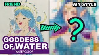 Drawing Goddess Of Water from My Friend's Painting | Huta Chan | Semi Realistic Style