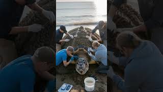 Rescuers Remove Heavy Barnacles from Giant Sea Turtle 🐢❤️ #SeaTurtleRescue