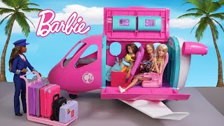 Barbie Sisters Airplane Travel Routine Story - Doll Airport Pretend Play