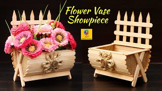 Flower vase Showpiece idea with jute and Popsicle Sticks | Best of Waste Home Decor art and Craft