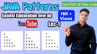 Star Pattern Program in java | Number Pattern program in java