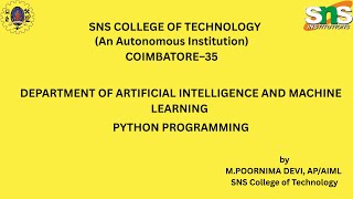 PYTHON PROGRAMMING|APPLIED MACHINE LEARNING|SNS INSTITUTIONS