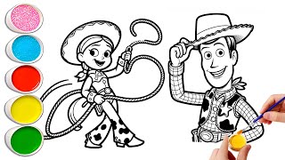 Coloring Toy Story 4 - Sheriff Woody and Jessie - Drawing Painting Coloring for Kids