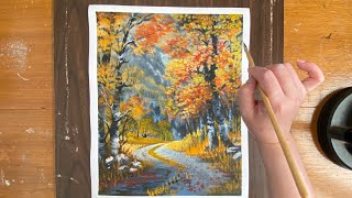 Autumn Scenery/Landscape painting techniques/Step by step/Water mixable oil painting