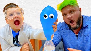 CALEB Pretend PLAY EASY DIY SCIENCE EXPERIMENTS for KIDS! EXPERiMENT with BALLOONS!