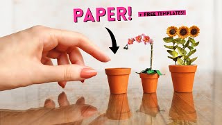 Miniature SUNFLOWERS & ORCHIDS (+vases) for BARBIE dolls! Easy DOLLHOUSE paper DIY