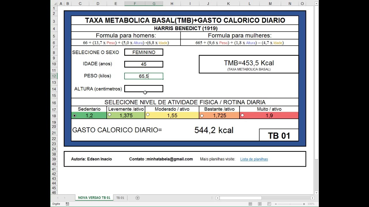 Calculo Taxa Metabolica Basal Formula - Printable Templates Free