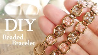 DIY♢Elegant Bracelet with SWAROVSKI crystals and Bugle Beads Tutorialスワロフスキーと竹ビーズのブレスレット♢作り方♪大人|テグス