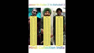 Jawan Vs Gadar 2 Baahubali 2 Hindi Collection 🤑 | Srk vs Sunny Deol vs Prabhas | #shorts