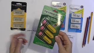 ERASER comparison ART SUPPLY Review Prismacolor Magic Rub, Ticonderoga, Pink Pearl, White Pearl