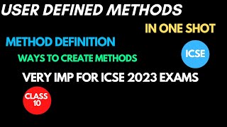 user defined methods class 10 icse | user defined methods in java | learn easily | icse 2023