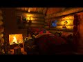 Deep Sleep in a Cozy Winter Hut and Cat | Relaxing Blizzard & Fireplace 4k