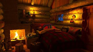 Deep Sleep in a Cozy Winter Hut and Cat | Relaxing Blizzard & Fireplace 4k