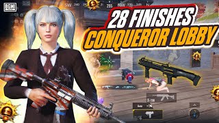 Solo 28 finishes 1 vs 3 clutches and Bgmi gameplay conqueror loby