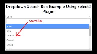 Dropdown search box using select2 plugin jQuery.