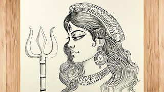 Durga Maa Pencil Drawing - Pencil Sketch | Navaratri Drawing | Subhasis Art | How To Draw Durga Maa