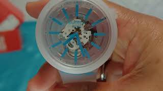 Swatch Blue-In-Jelly White Skeleton Dial Watch SO27E105