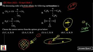 The decreasing order of hydride affinity for following carbonations is