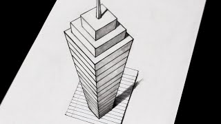 How to Draw 3D Skyscraper: Easy Anamorphic Building Step by Step