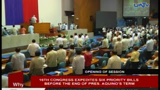 16th Congress expedites 6 priority bills before end of Pres. Aquino's term