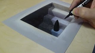3D Trick Art - Drawing 3D Stairs to the Depths - How to Draw 3D Stairs