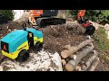 tree felling and log crib wall construction. rc excavator hitachi zx135us. 1 15 scale part 2