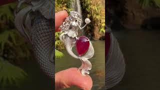 925 Silver Mermaid Pendant with Starlight Ruby Handcrafted Fantasy Jewelry, Perfect Gift