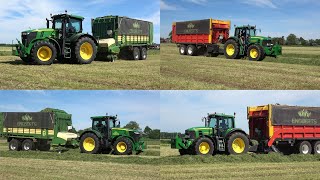 Loonbedrijf Engberts met John Deere 7230R en 7530 Premium aan het gras oprapen (2021)