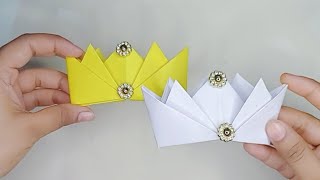 DIY easy paper craft ideas 👑 | How to make paper crown origami | Easy step try it #papercraft #diy