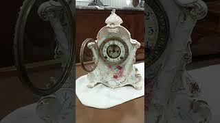 Victorian Antique Royal Bonn Porcelain Mantel Clock, Ansonia