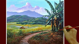 Acrylic Landscape Painting in Time-lapse / Rice Fields and Banana Trees / JMLisondra