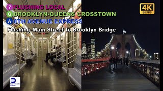 MTA NYC Subway POV Walk: Flushing–Main Street to Brooklyn Bridge (Brooklyn Bridge Night Walk) 【4K】