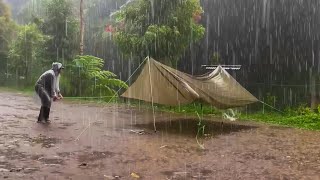 AMAZING HEAVY RAIN! SOLO CAMPING IN HEAVY RAIN AND THUNDER - RELAXING CAMPING RAIN