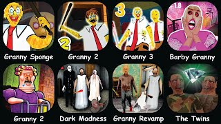 Granny Sponge,Granny 2,3,Grumpy Gran,Granny Dark Madness,The Twins,Horror Barby Granny,Granny Revamp