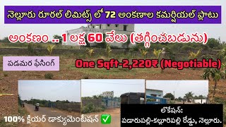 Nellore~Commercial Plot for sale|72ankanams|West facing|Padaarupalli|Clear title|+91 87900 09186