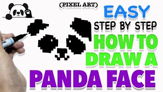 How to draw a PANDA FACE pixel art (easy step by step)