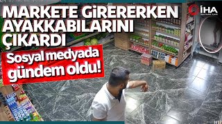 Çamur Olan Ayakkabısını Çıkararak Markete Giren İnşaat İşçisi  İlgi Odağı Oldu