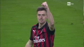 Primo gol di Krzysztof Piątek con la maglia del Milan- Milan Napoli 2-0