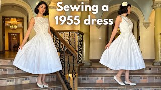 Sewing a 1955 White Boat Neck Dress | Simplicity 1191