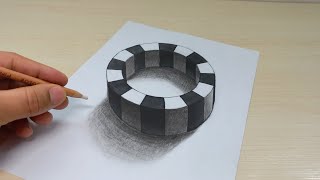 Learn how to draw 3D round ring drawing on paper . easy drawing for kids