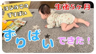 【生後5ヶ月】初めてのずりばい〜上手にずりばいできるまで〜ハイハイの前兆？/5 months old Japanese baby tried crawling first time